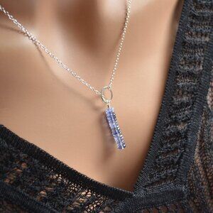 Navy Blue Iolite Gemstone Lariat Necklace in Sterling Silver